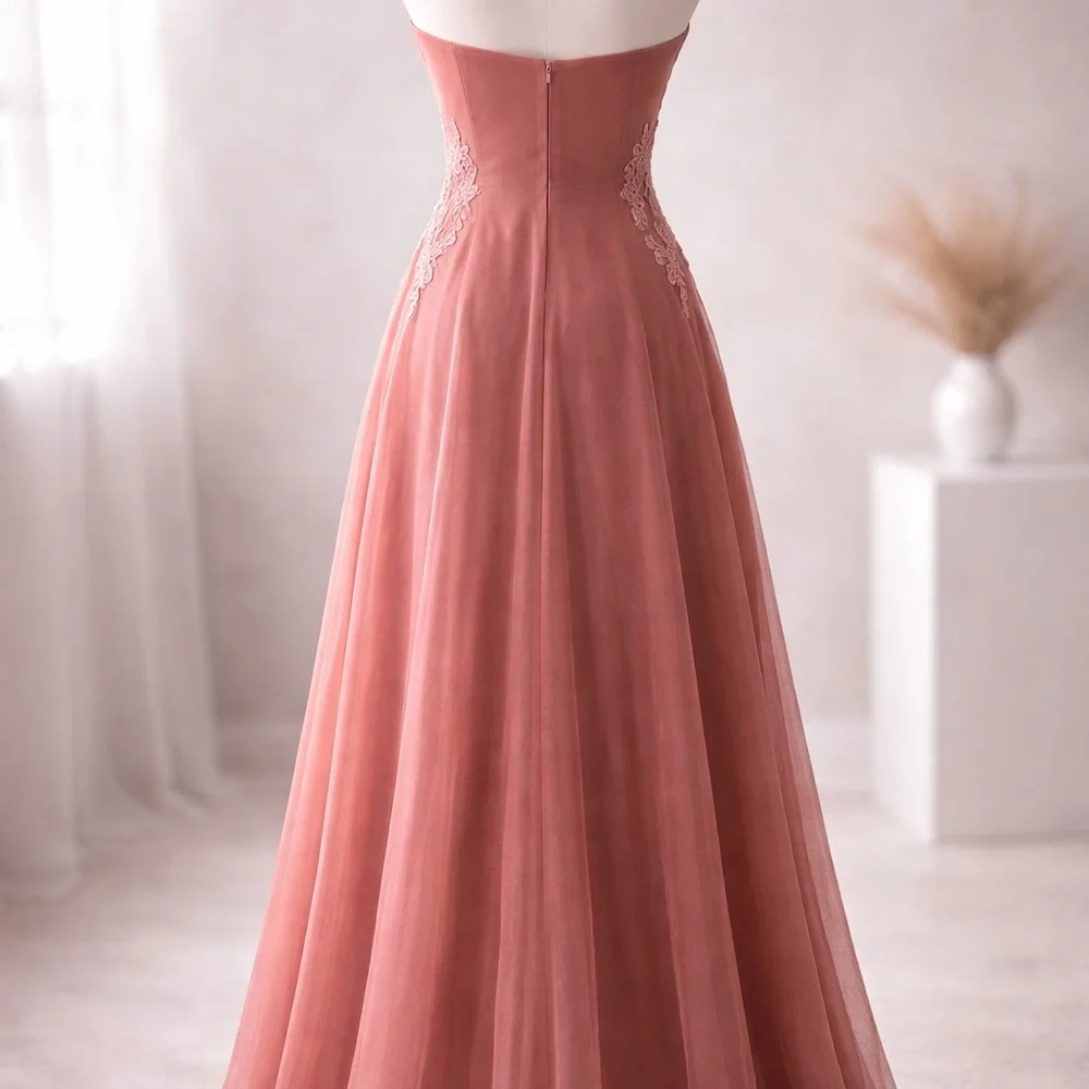 Blondie Nites Dusty Rose Strapless Lace Tulle Gown – Size 7 - Picture 3 of 11